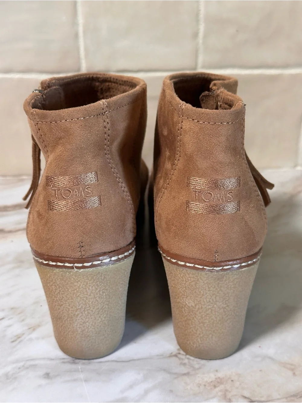 TOMS Avery Wedge Booties / microfiber suede. Size 8